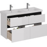 Тумба LEMARK COMBI 125 см под 2 раковины, подвесная/напольная, 4 ящика, планки-чёрный; корпус/фасад белый глянец LM03C125T-black